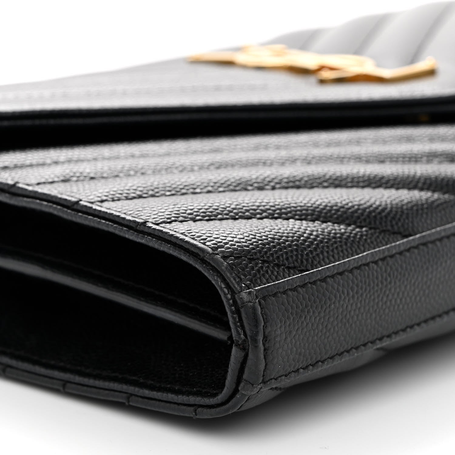 Saint Laurent Grain De Poudre Matelasse Chevron Monogram Chain Wallet Black 6 of 11