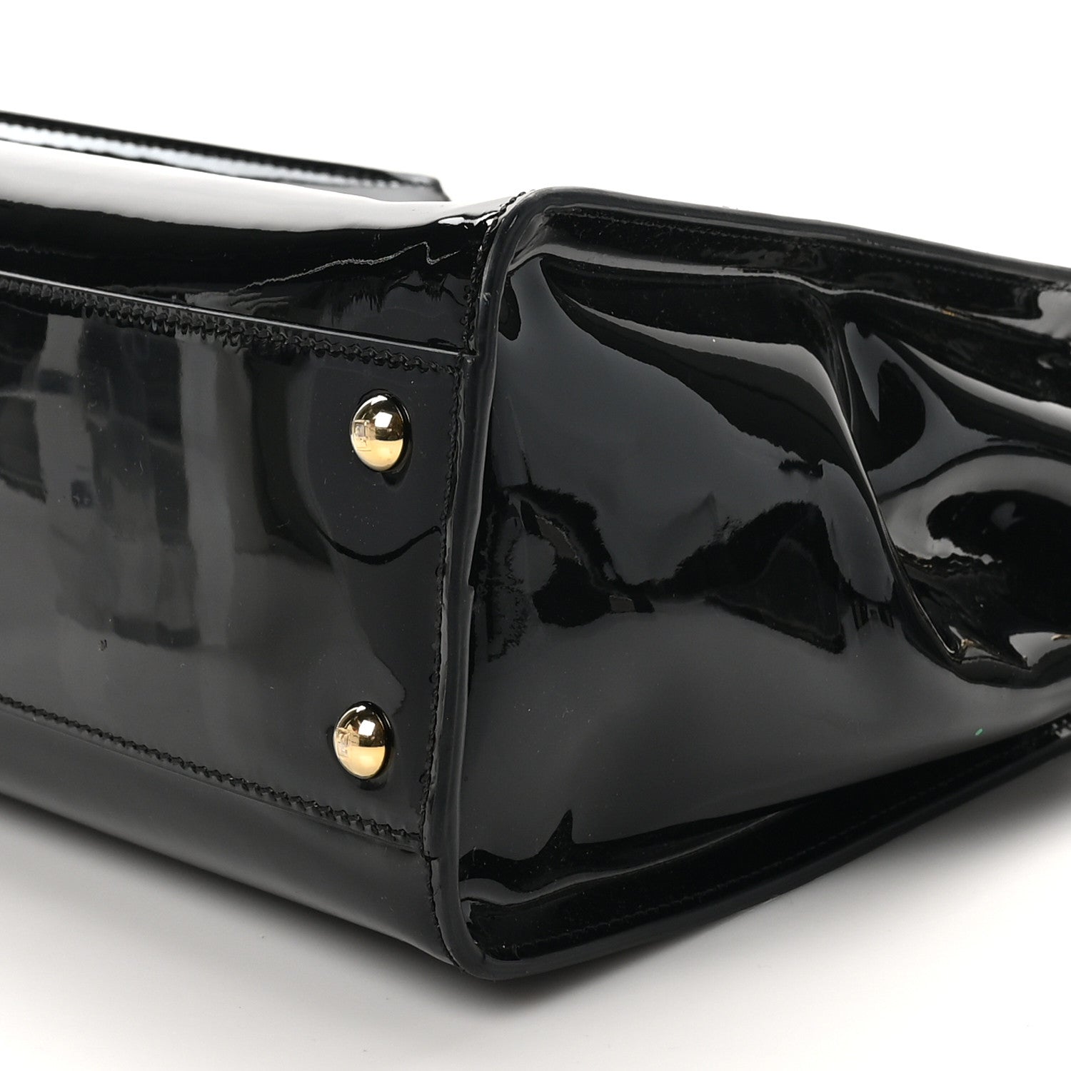 Fendi Patent Glazed Fabric FF 1974 Medium Peekaboo Iconic Defender Satchel Mogano Panna Black 11 of 11