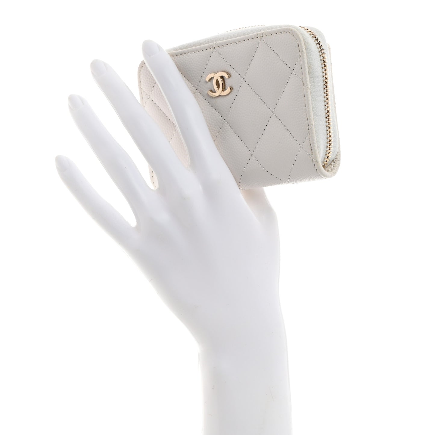 Caviar Quilted Zip Coin Purse White