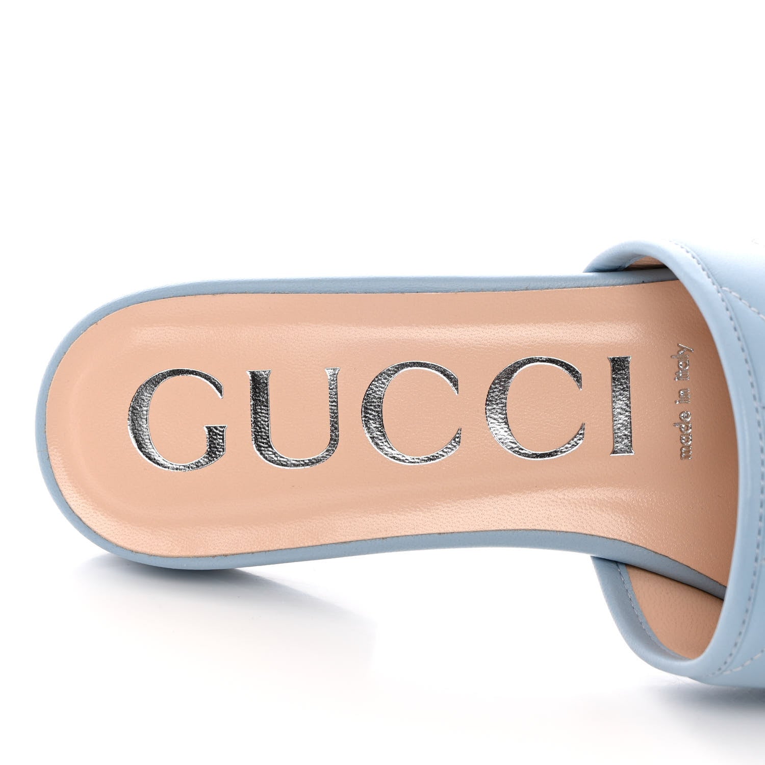 Gucci Nappa Matelasse GG Marmont Flat Slide Sandals 37.5 Porcelain Light Blue 7 of 12