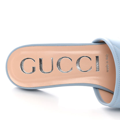 Gucci Nappa Matelasse GG Marmont Flat Slide Sandals 37.5 Porcelain Light Blue 7 of 12