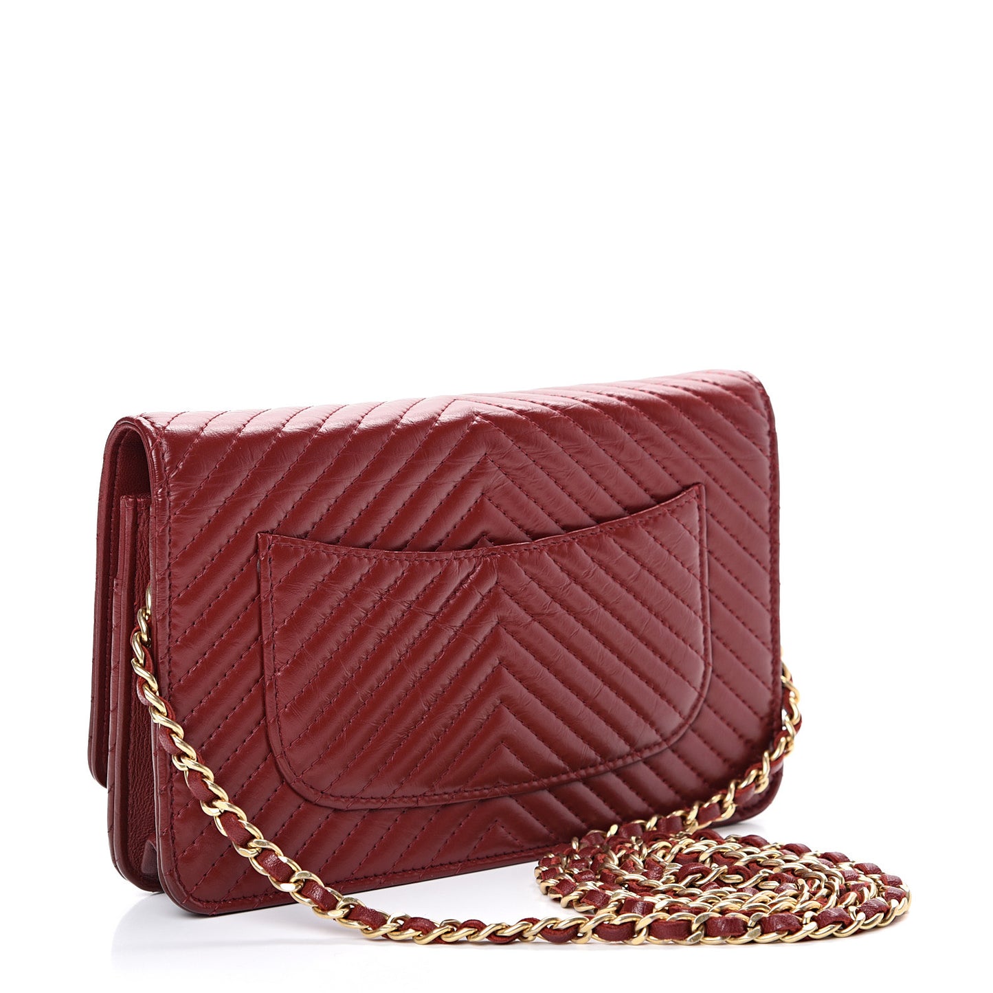 Aged Calfskin Chevron Quilted Reissue Wallet On Chain WOC Red