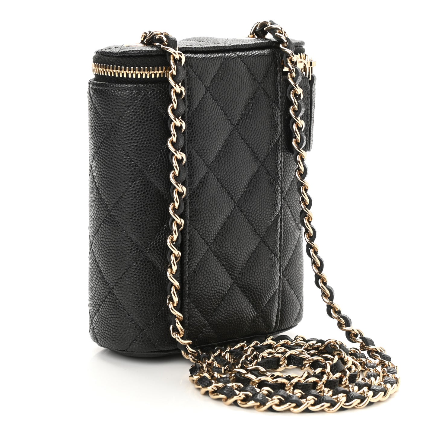 Caviar Quilted Small Vertical Coco Beauty Vanity Case With Chain Black