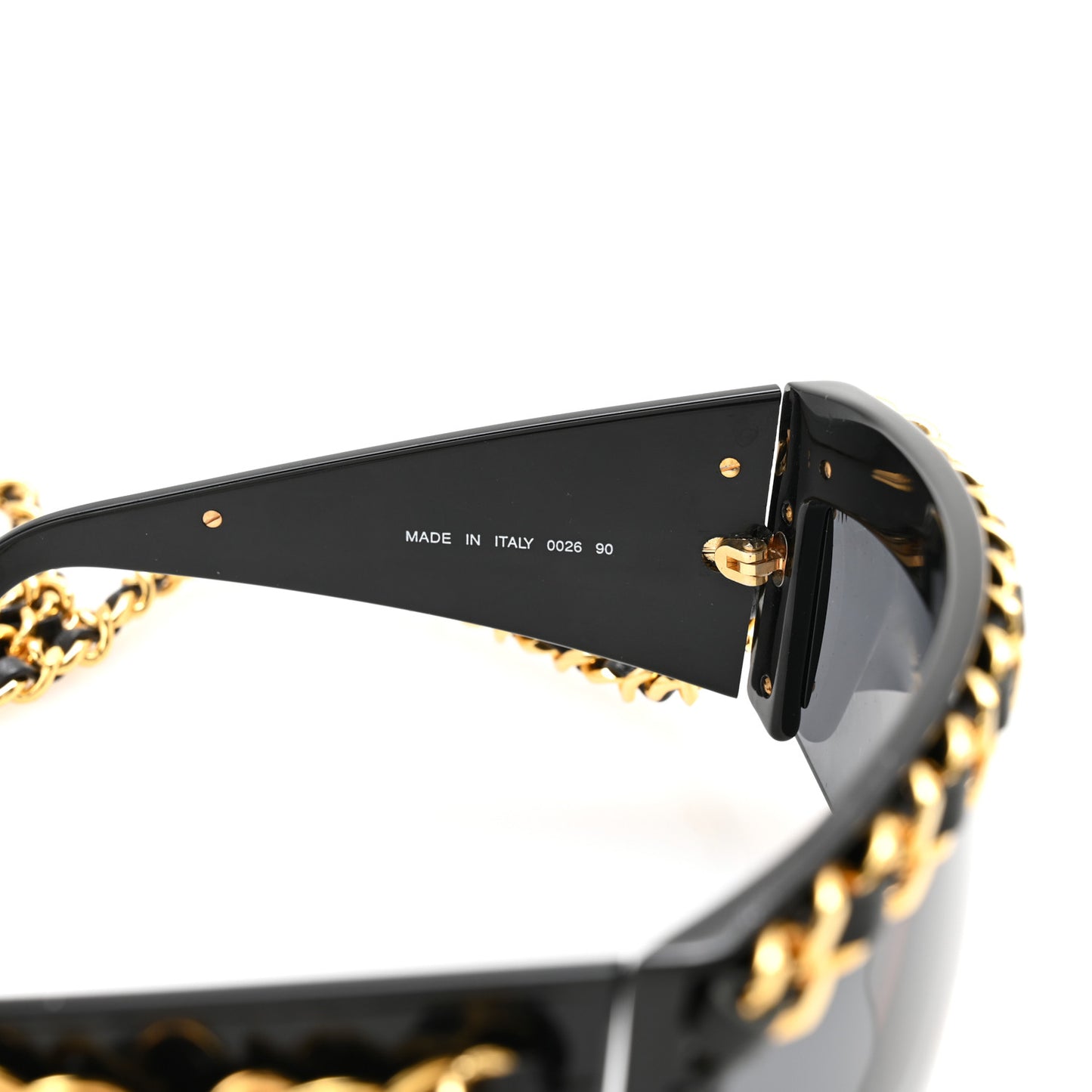Acetate Metal Calfskin Chain Sunglasses 0026 Black