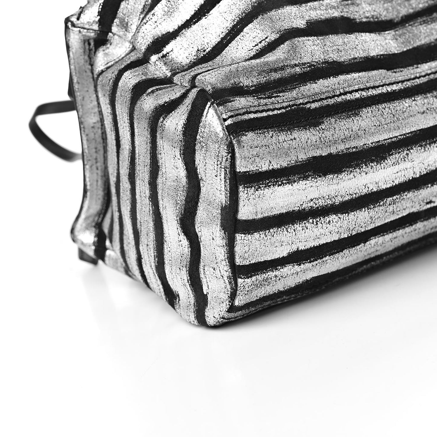 Metallic Calfskin Striped Mini Pandora Black Silver