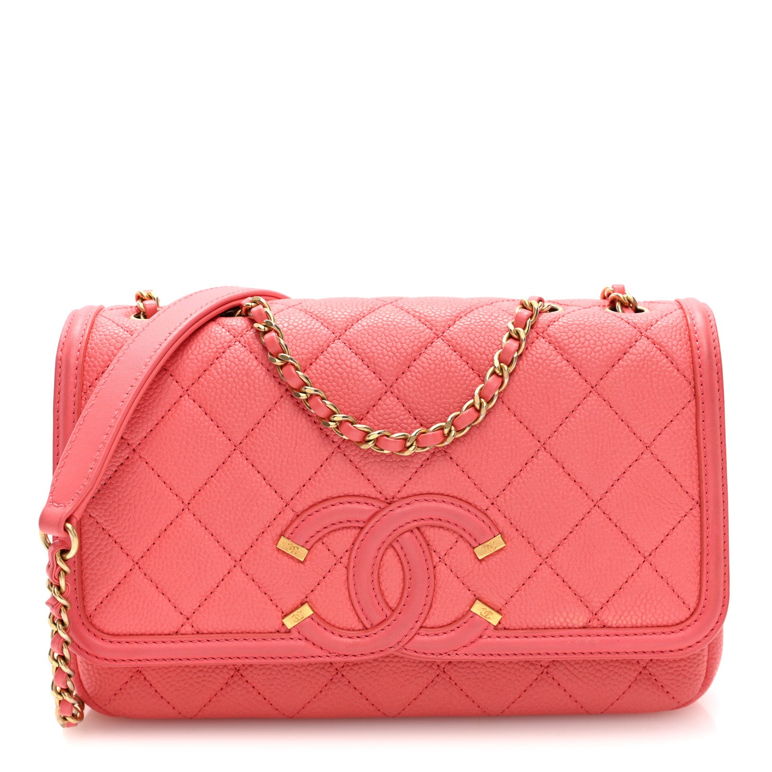 Chanel Caviar Quilted Small CC Filigree Flap Coral 1 of 10