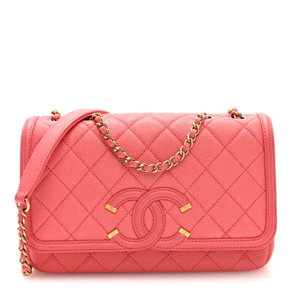 Chanel Caviar Quilted Small CC Filigree Flap Coral 1 of 10