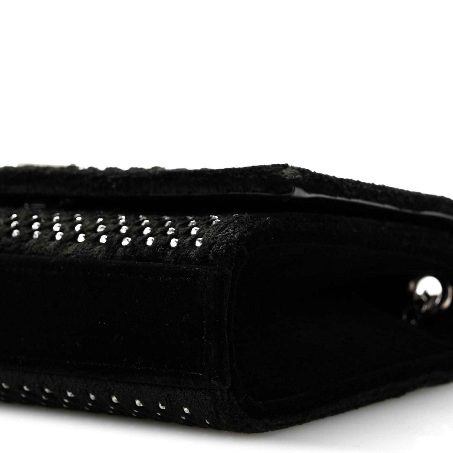 Velvet Crystal Studded Monogram Small Kate Satchel Black