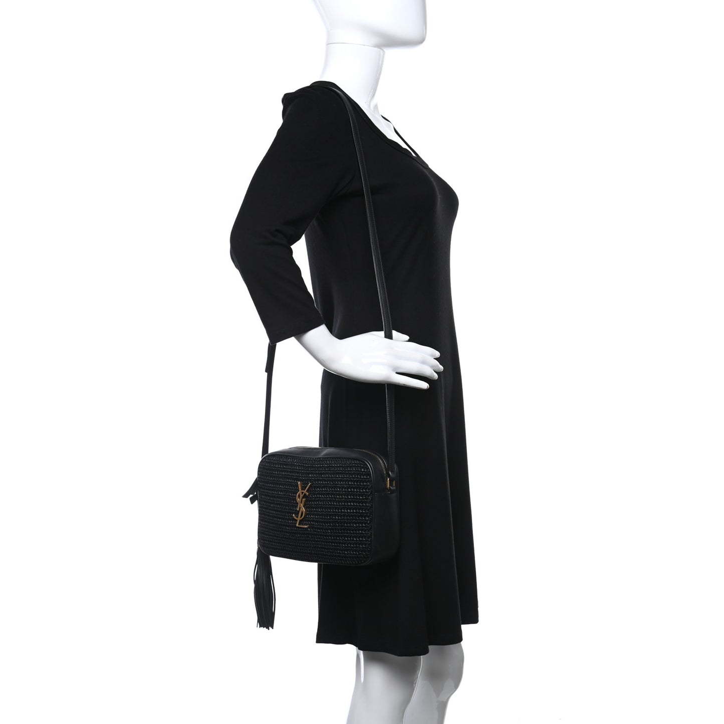 Raffia Canvas Monogram Lou Camera Bag Black