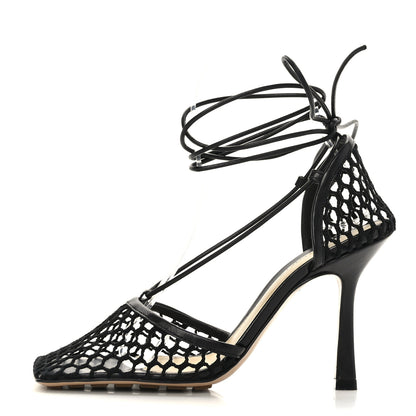 Bottega Veneta Mesh Nappa Stretch Ankle Tie Sandals 36 Black 1 of 7