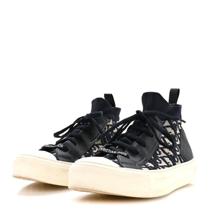 Christian Dior Technical Knit Calfskin Oblique Womens Walk'n Dior Mid Top Sneakers 38 Deep Blue 4 of 8