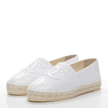 Chanel Tweed Patent CC Espadrilles 37 White 3 of 10