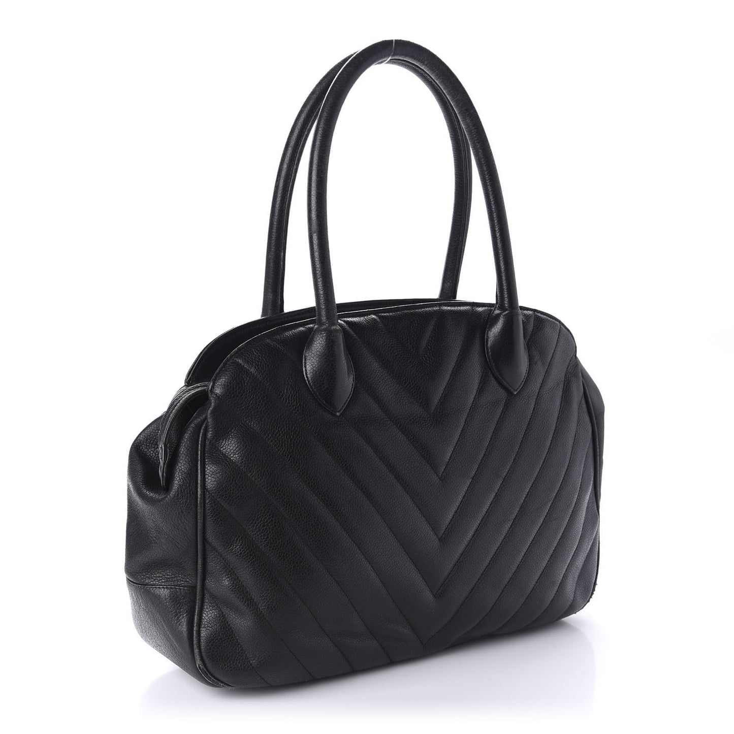 Caviar Chevron Top Handle Bag Black
