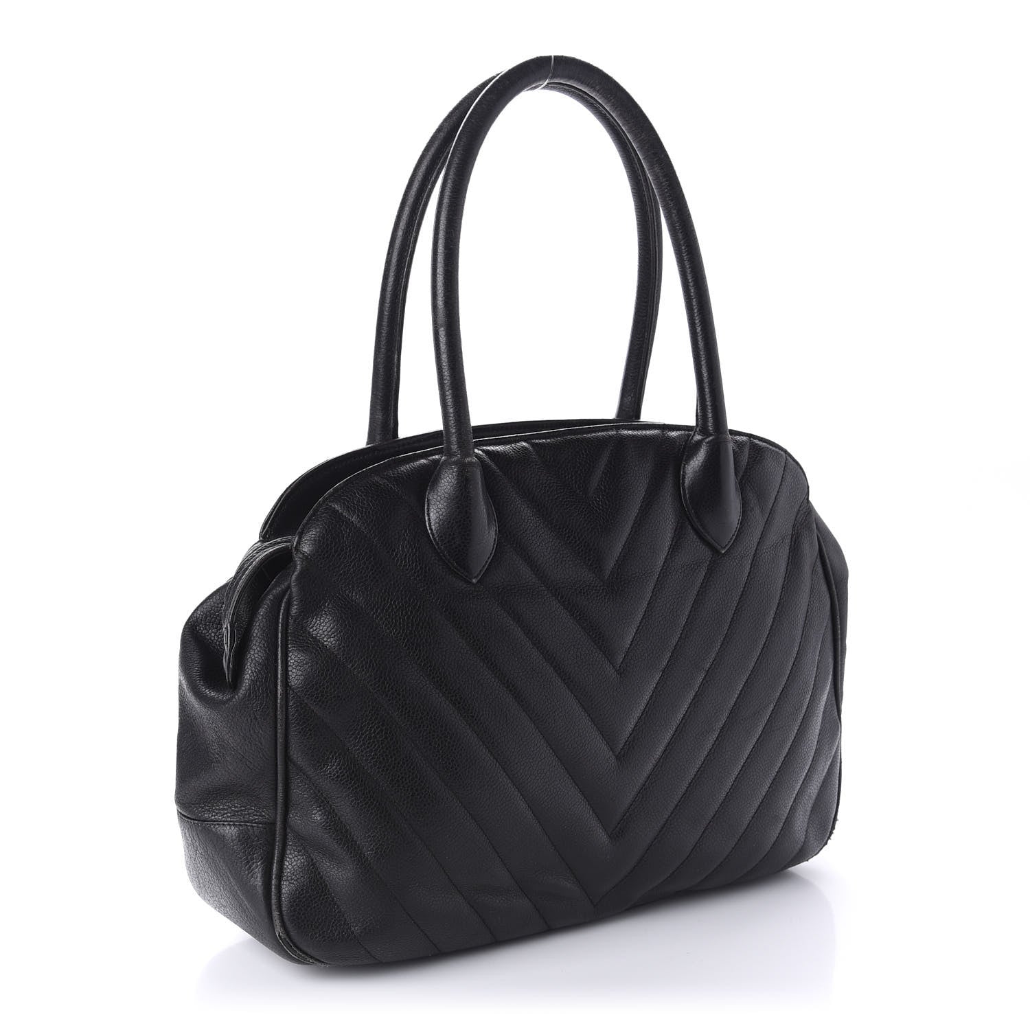 Chanel Caviar Chevron Top Handle Bag Black 3 of 17