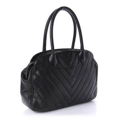 Chanel Caviar Chevron Top Handle Bag Black 3 of 17