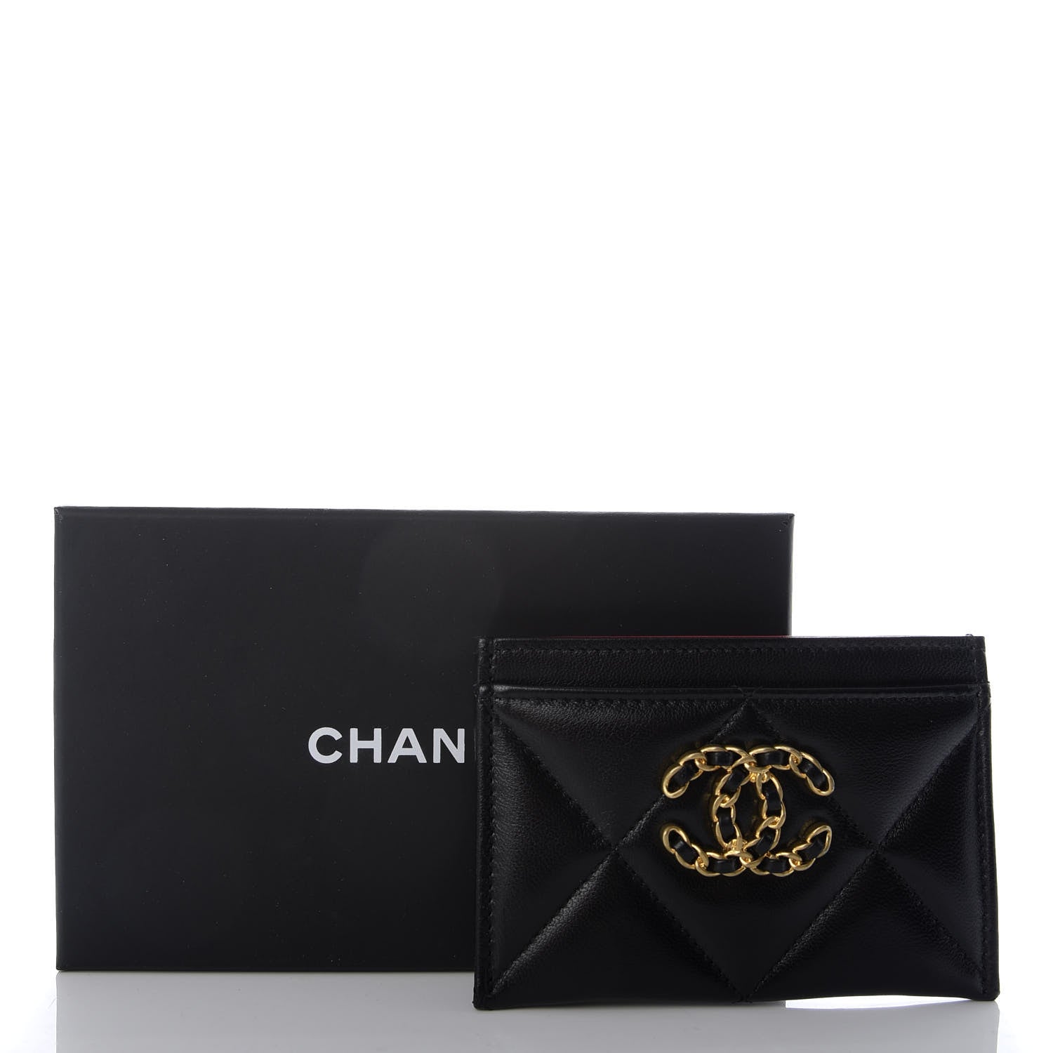 Chanel Shiny Goatskin Quilted Chanel 19 Card Holder Black 9 of 9