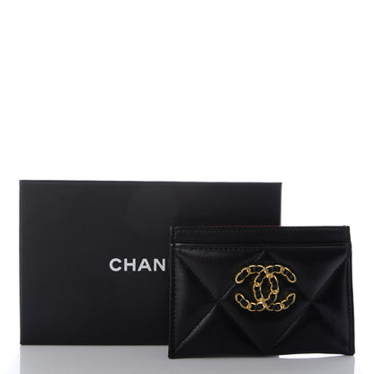 Chanel Shiny Goatskin Quilted Chanel 19 Card Holder Black 9 of 9