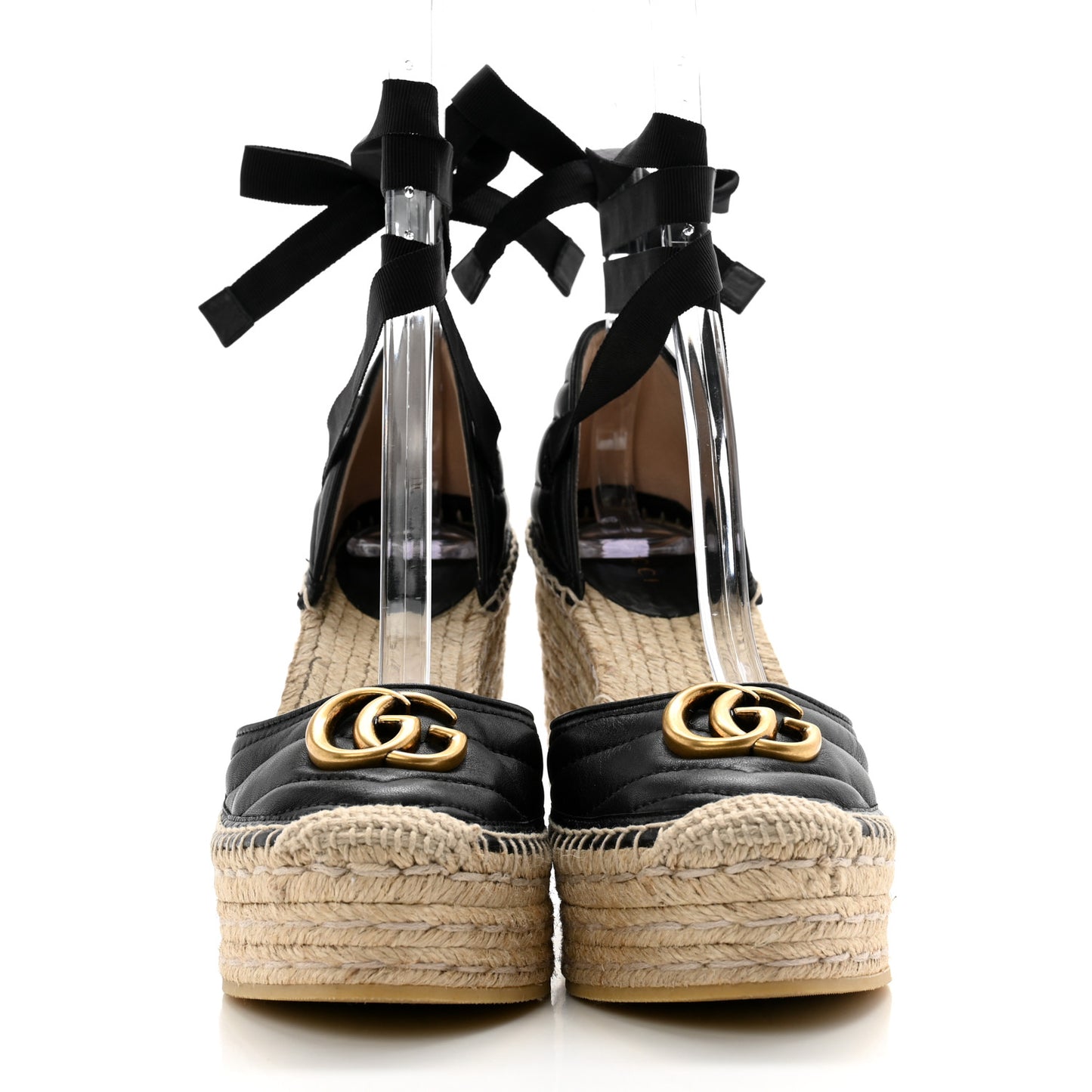 Nappa Matelasse GG Marmont Ankle Wrap Platform 35/120mm Espadrille Wedges 37.5 Black