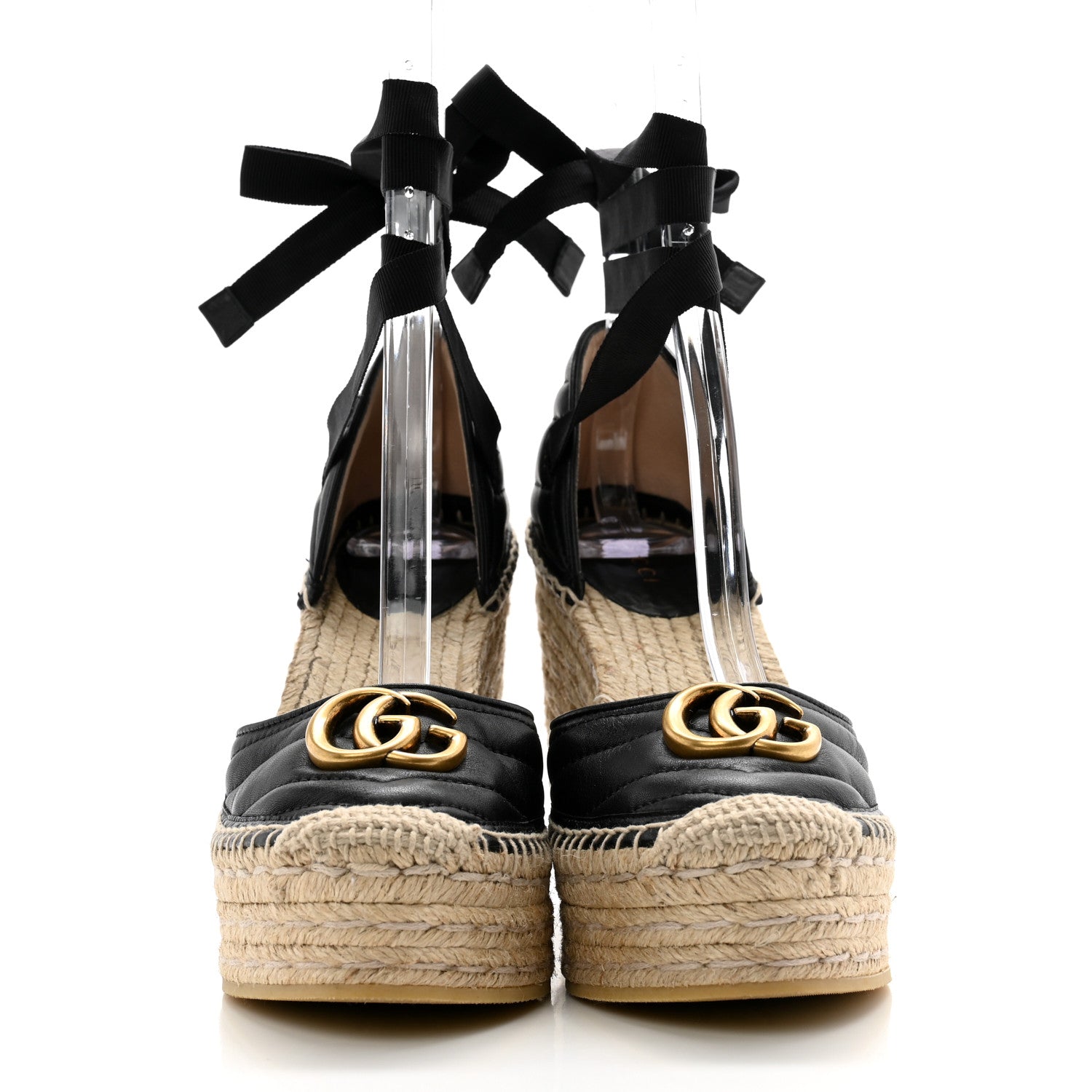 Gucci Nappa Matelasse GG Marmont Ankle Wrap Platform 35/120mm Espadrille Wedges 37.5 Black 2 of 12