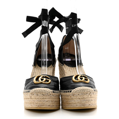 Gucci Nappa Matelasse GG Marmont Ankle Wrap Platform 35/120mm Espadrille Wedges 37.5 Black 2 of 12
