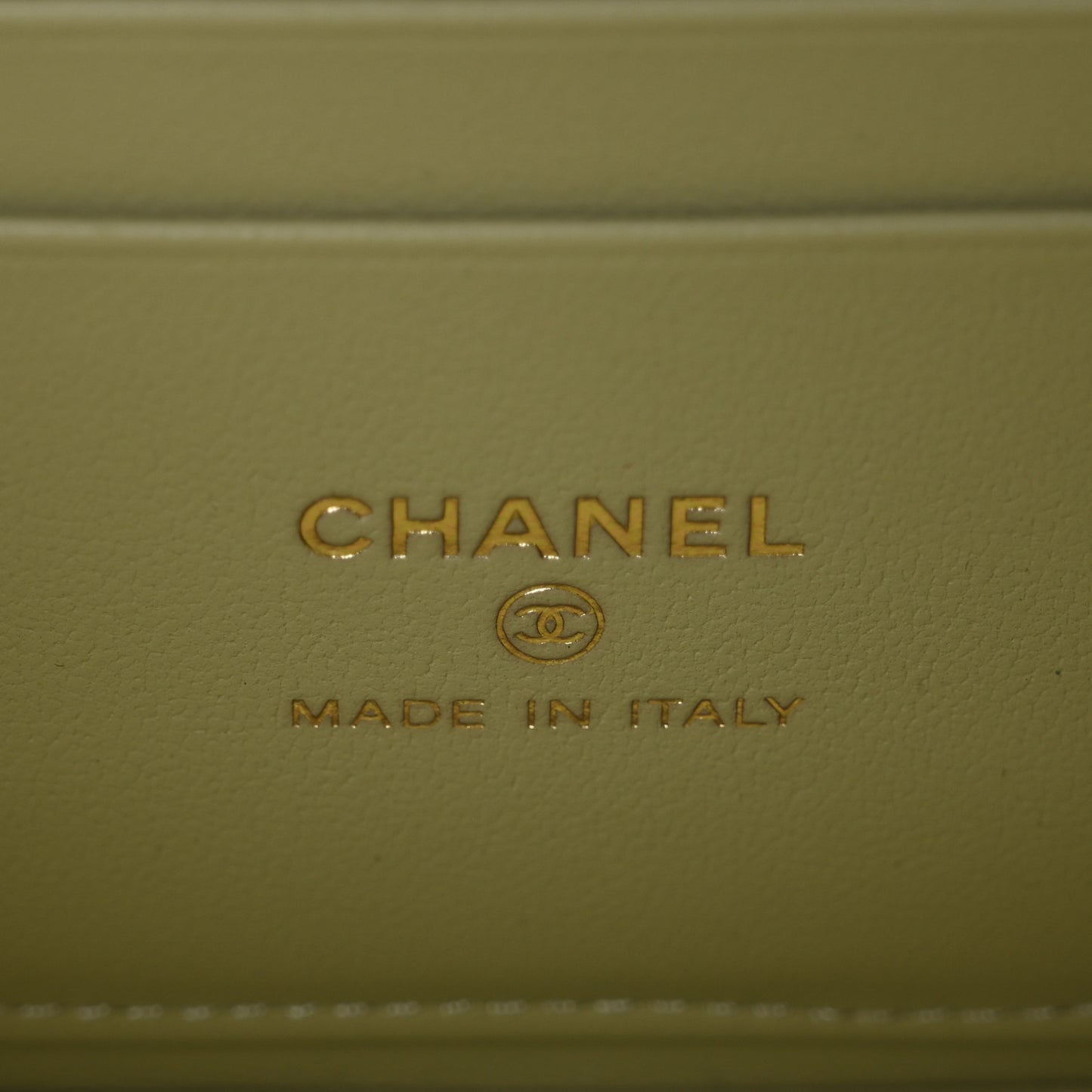 Lambskin Quilted Small Top Handle Vanity Case With Chain Light Green
