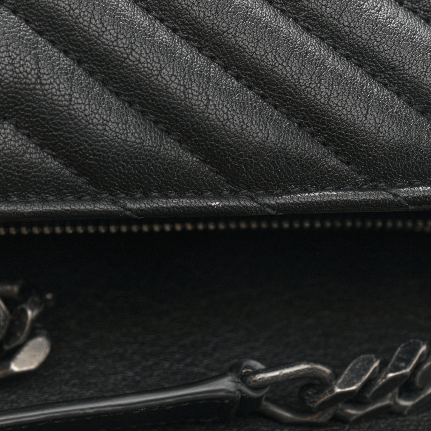 Sheepskin Matelasse Chevron Monogram Large College Satchel Black