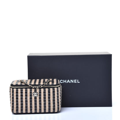 Chanel Raffia Jute Striped Small Vanity Case With Chain Black Beige 9 of 9