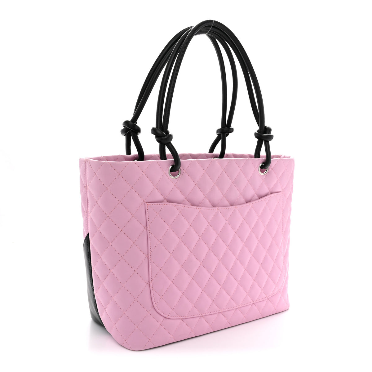 Calfskin Quilted Large Cambon Tote Pink Black