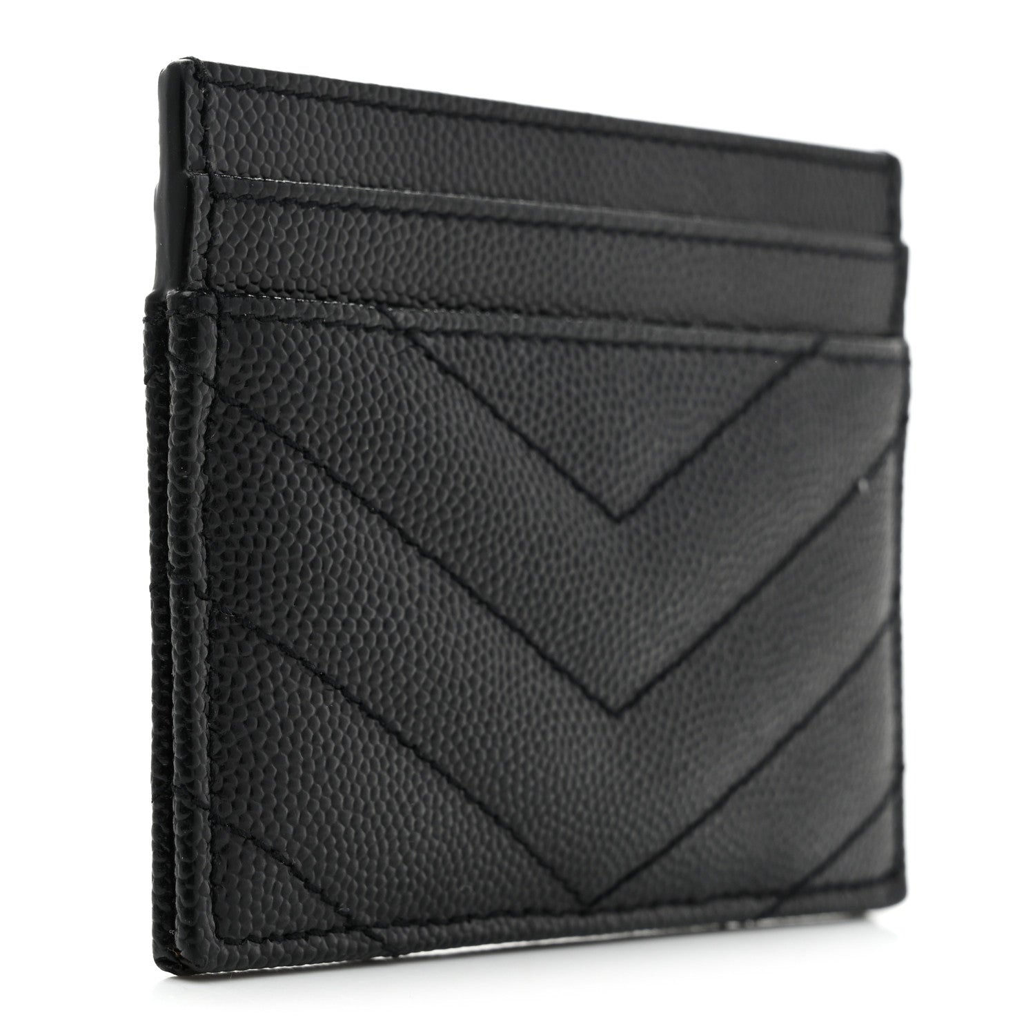 Saint Laurent Grain De Poudre Matelasse Chevron Monogram Credit Card Case Black 3 of 8
