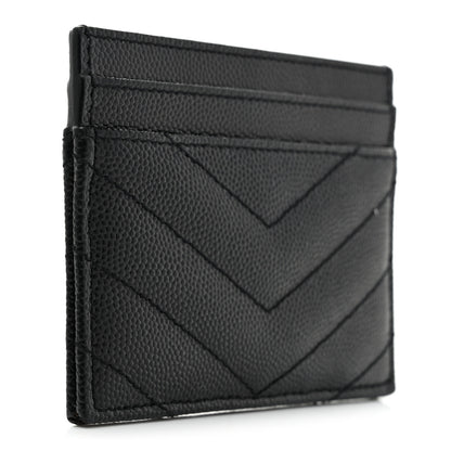 Saint Laurent Grain De Poudre Matelasse Chevron Monogram Credit Card Case Black 3 of 8