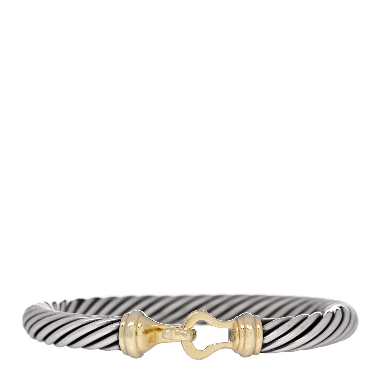Sterling Silver 14K Yellow Gold 7mm Cable Classic Buckle Bracelet
