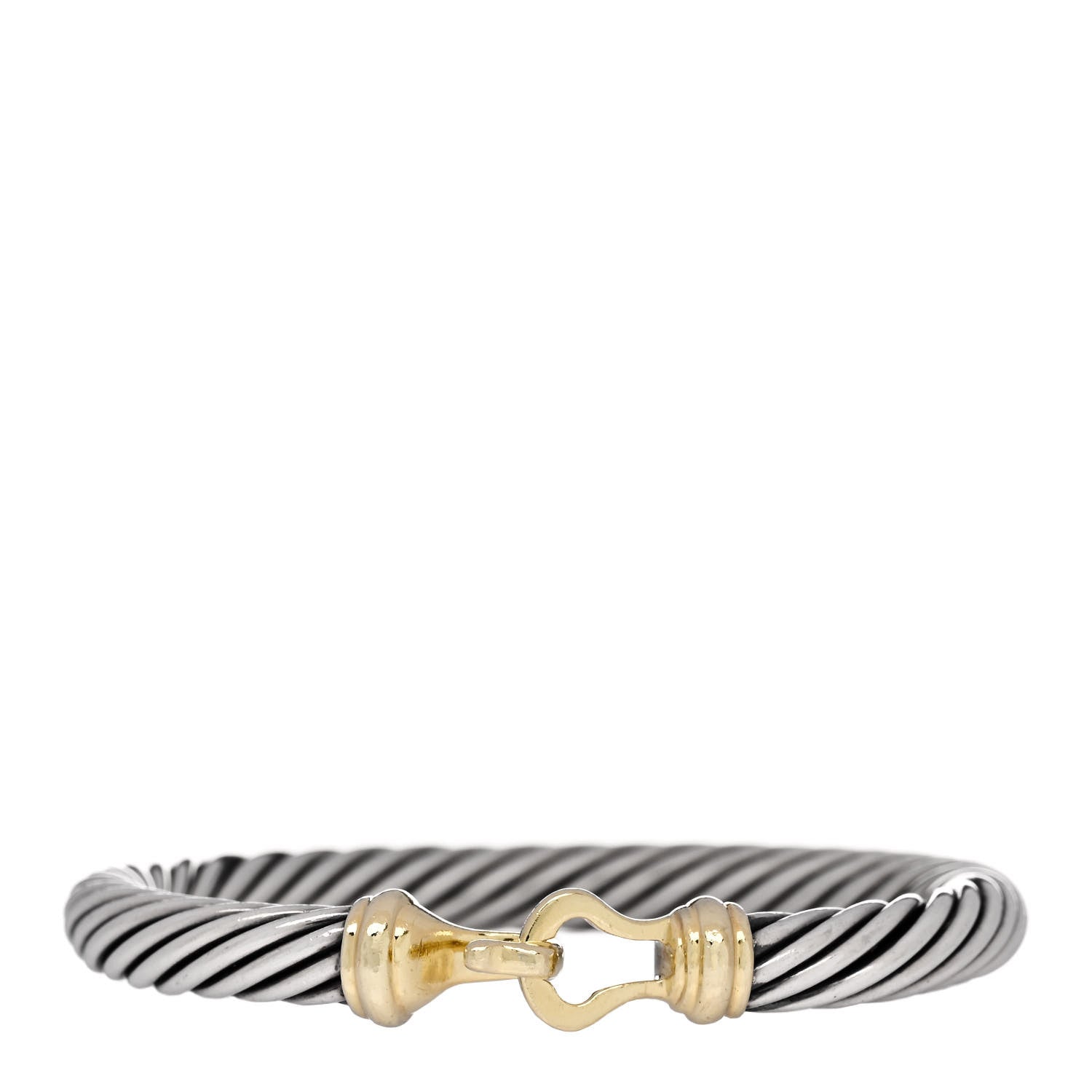 David Yurman Sterling Silver 14K Yellow Gold 7mm Cable Classic Buckle Bracelet 1 of 4