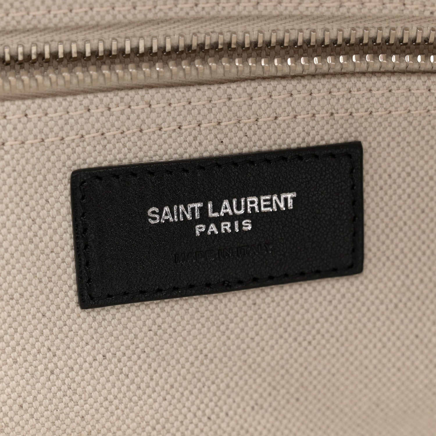 Saint Laurent Linen Calfskin Rive Gauche Maxi Tote Grege et Noir 6 of 12