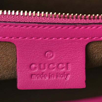 Gucci GG Supreme Monogram Moon Calfskin Small Zip Top Tote Beige Ebony Hibiscus Red New Rosette 6 of 9