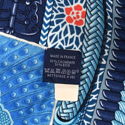 Hermes Cashmere Silk Parures De Samourais Shawl 140 Caban Bleu Ciel Saumon 2 of 4