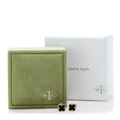 Van Cleef & Arpels 18K Yellow Gold Black Onyx Sweet Alhambra Earrings 5 of 5