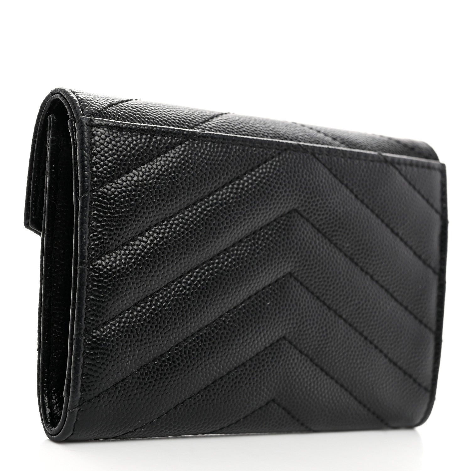 Saint Laurent Grain De Poudre Matelasse Chevron Small Monogram Envelope Wallet Black 3 of 7