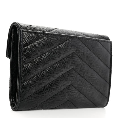 Saint Laurent Grain De Poudre Matelasse Chevron Small Monogram Envelope Wallet Black 3 of 7