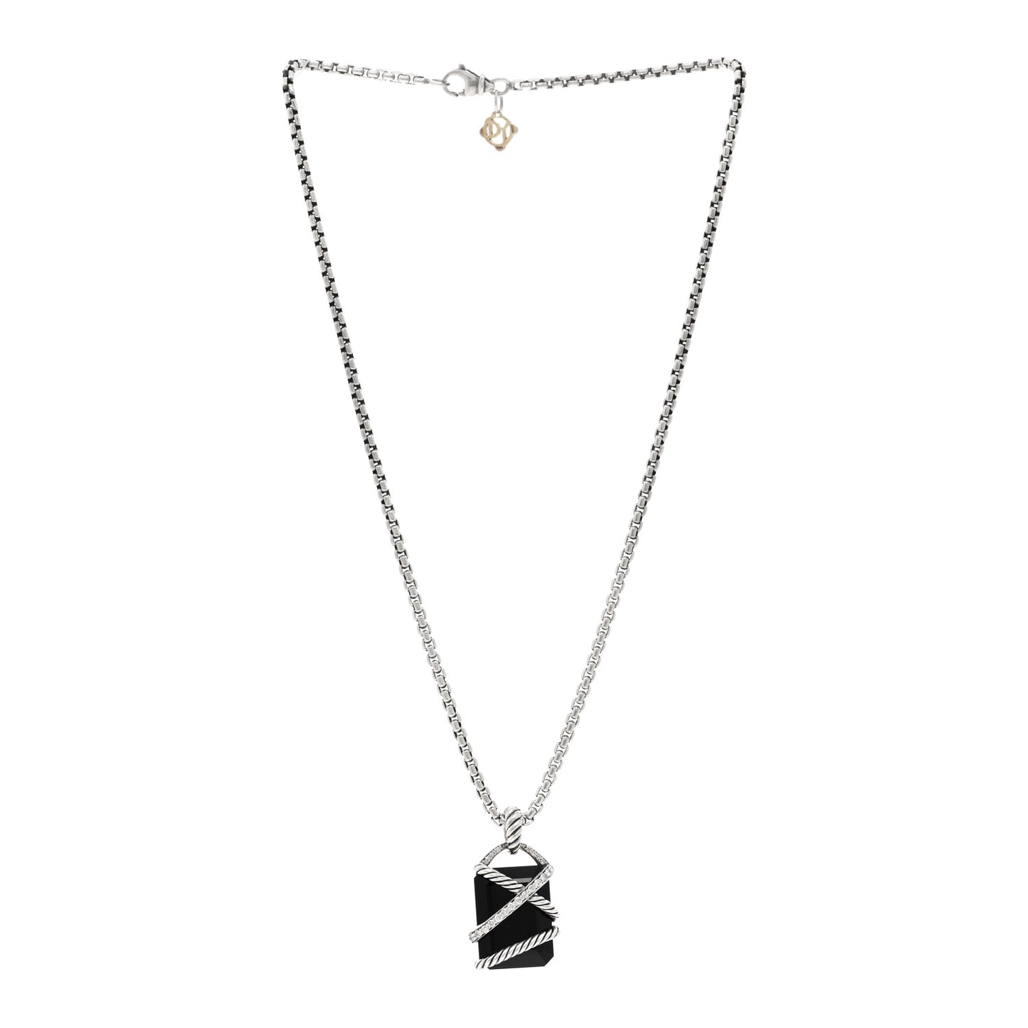 Sterling Silver Diamond Black Onyx 17mm Cable Wrap Pendant Necklace