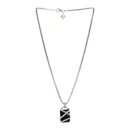 David Yurman Sterling Silver Diamond Black Onyx 17mm Cable Wrap Pendant Necklace 3 of 4
