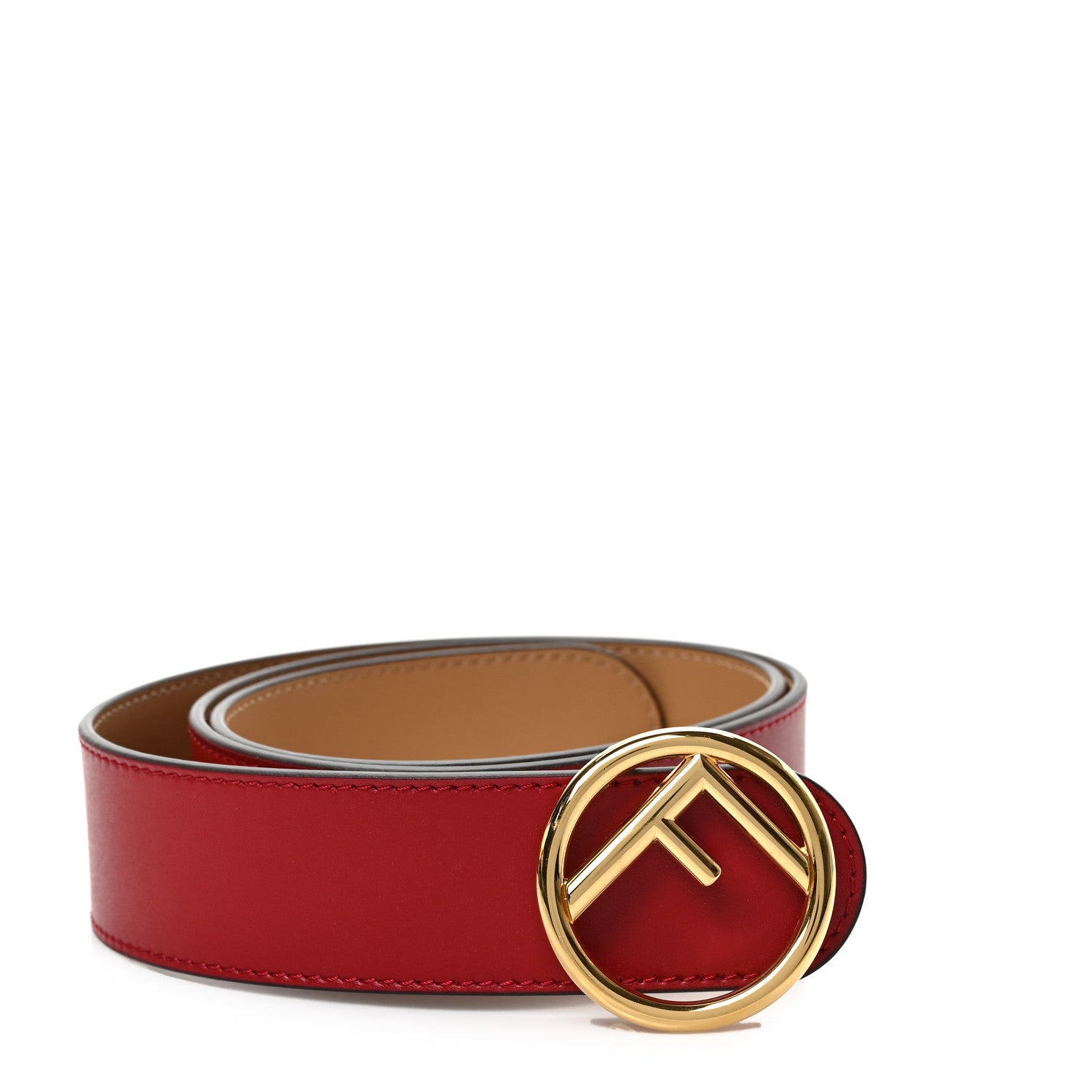 Fendi Vitello Liberty F is Fendi Bi-Color Reversible Belt 80 32 Fragola Miele Scuro 1 of 3