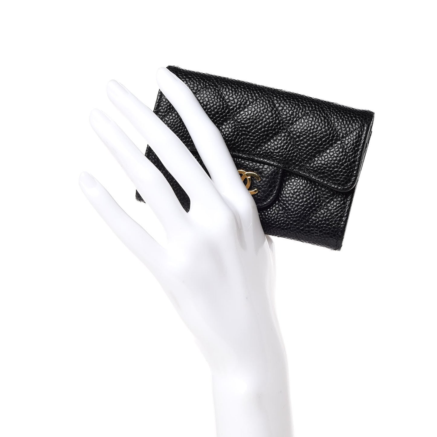 Caviar Quilted Flap Card Holder Black