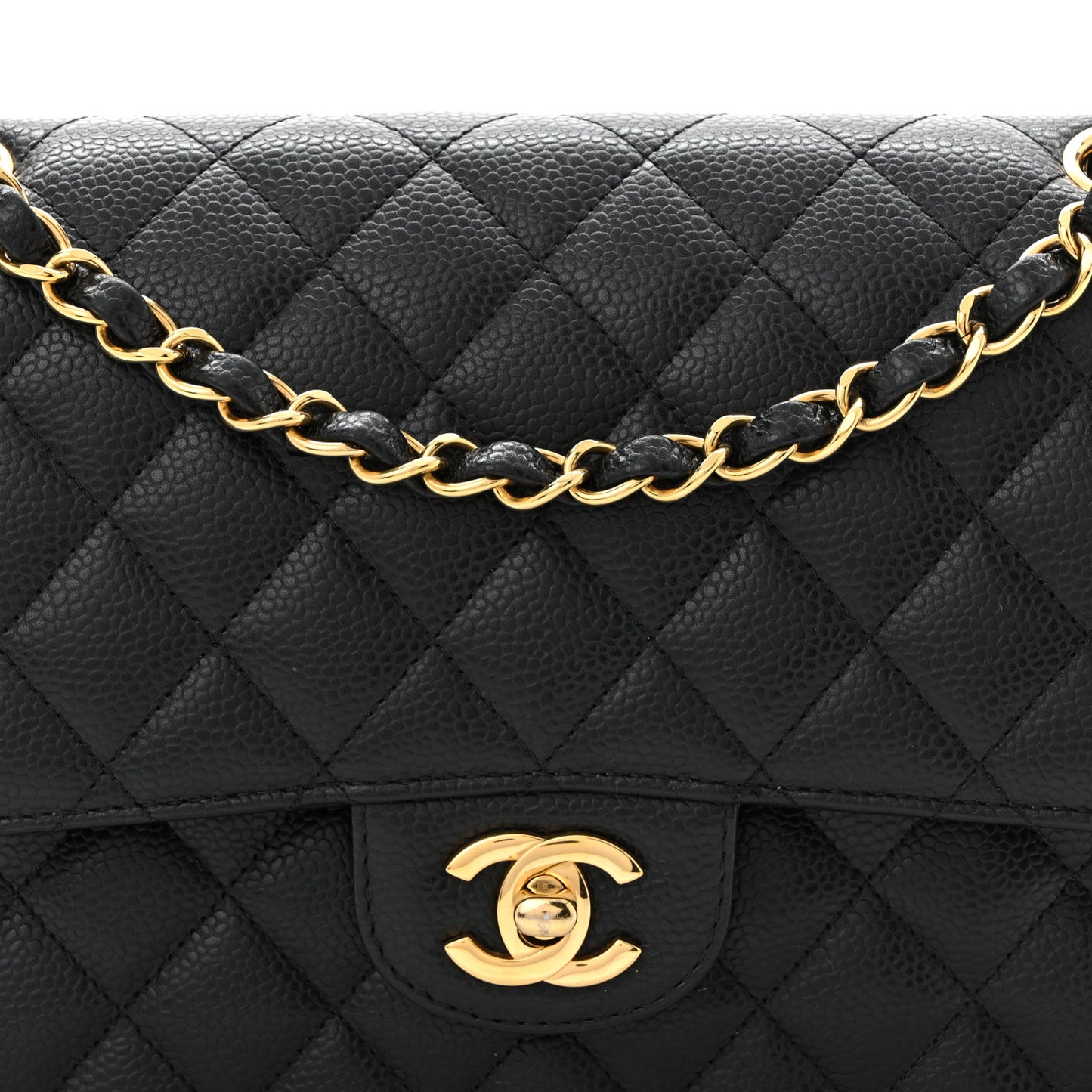 Caviar Quilted Medium Double Flap Black