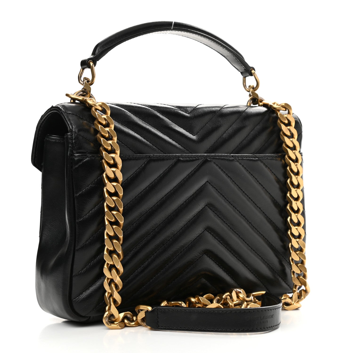 Saint Laurent Calfskin Matelasse Chevron Studded Monogram Medium College Bag Black 3 of 12