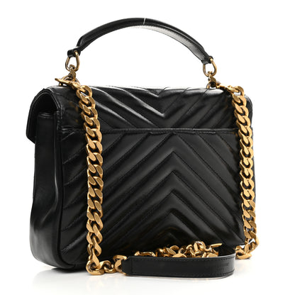 Saint Laurent Calfskin Matelasse Chevron Studded Monogram Medium College Bag Black 3 of 12