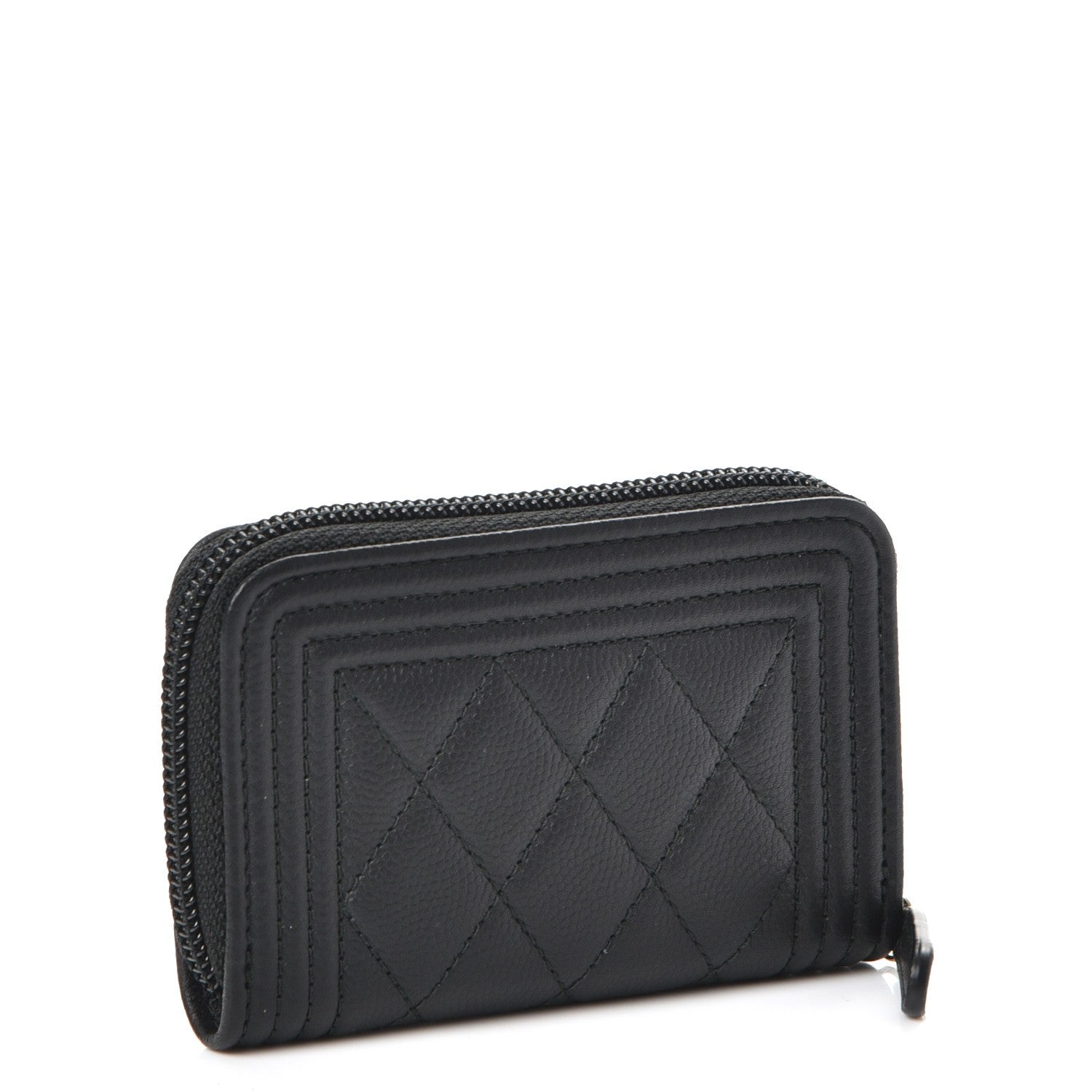 Chanel Caviar Quilted Boy Zip Around Coin Purse Wallet Black 3 of 8