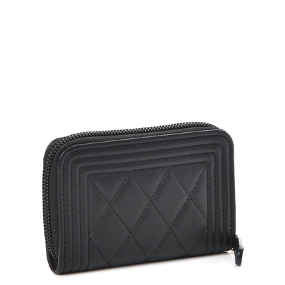 Chanel Caviar Quilted Boy Zip Around Coin Purse Wallet Black 3 of 8