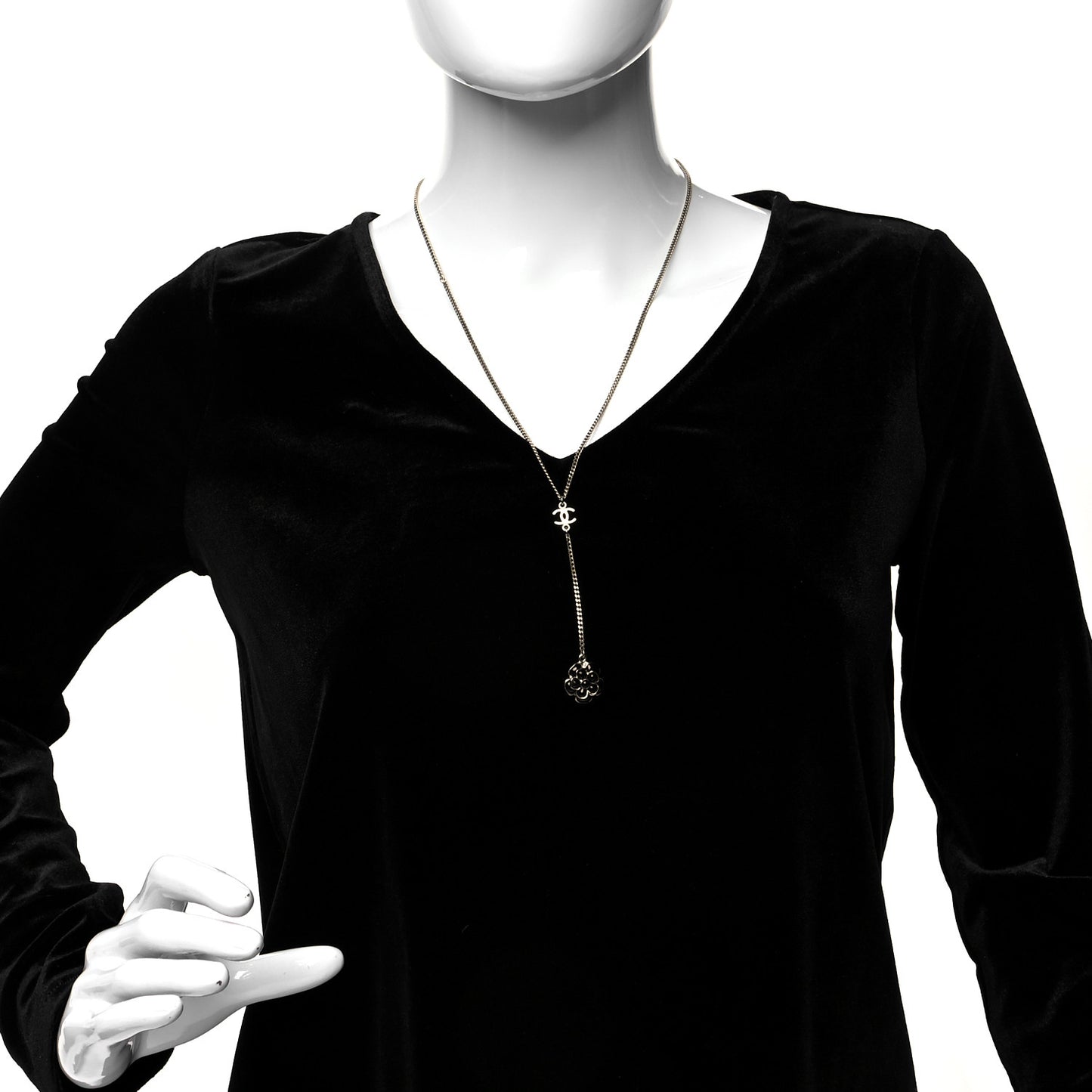 Enamel CC Camellia Necklace Gold Black