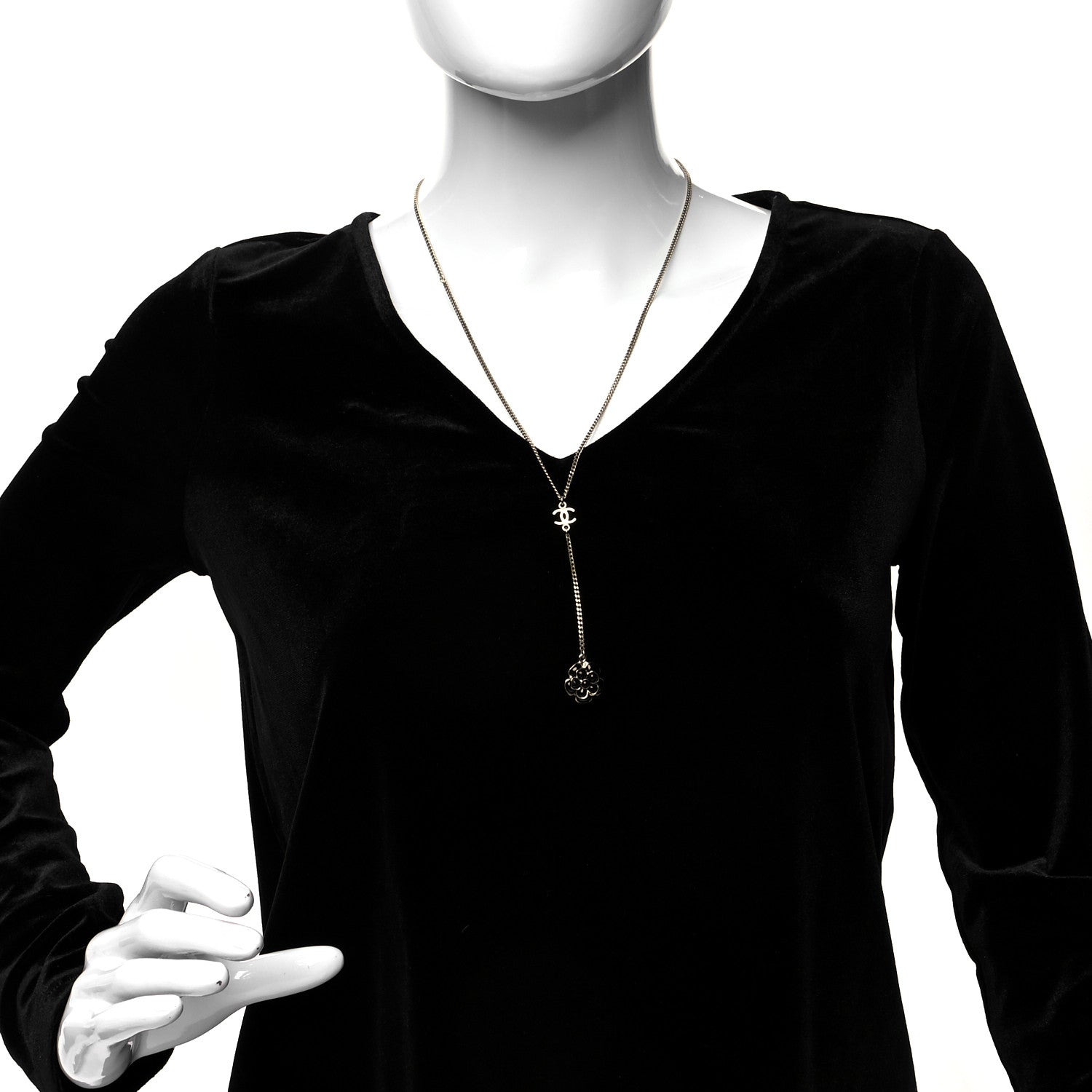 Chanel Enamel CC Camellia Necklace Gold Black 2 of 5
