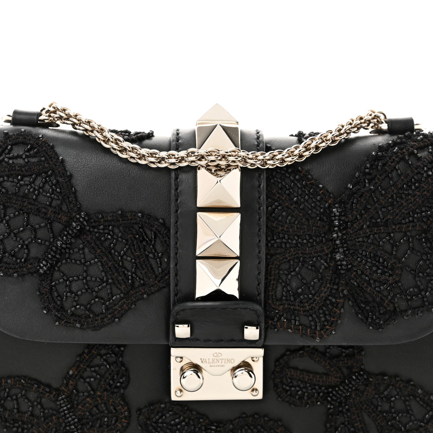 Valentino Garavani Vitello Beaded Butterfly Small Glam Lock Rockstud Flap Black 7 of 10